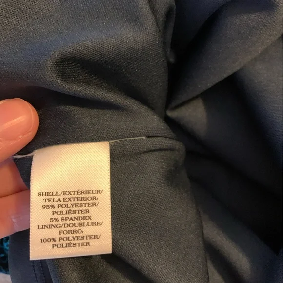 Ann Taylor Womens Ruched Waist Dress Turquoise and Navy Short Sleeves, size MP - Picture 6 of 9